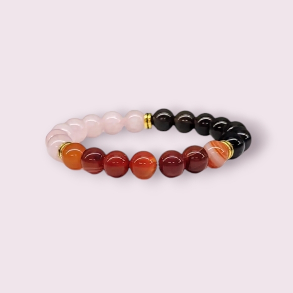Handmade Carnelian/ Rose Quartz/ Smoky Quartz Stretchable Bracelet - Picture 3 of 4